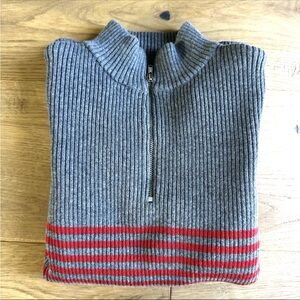 ISDA&CO Women’s Small Gray Red Cotton Mock Neck Sweater Zip Ribbed Pullover
